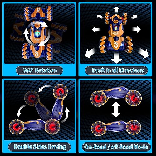 Miniatura 4 de Coche de acrobacias RC con detección de gestos, juguete de control remoto para edades de 5 a 7 a 13 años, con luces en aerosol musical, 4WD 360