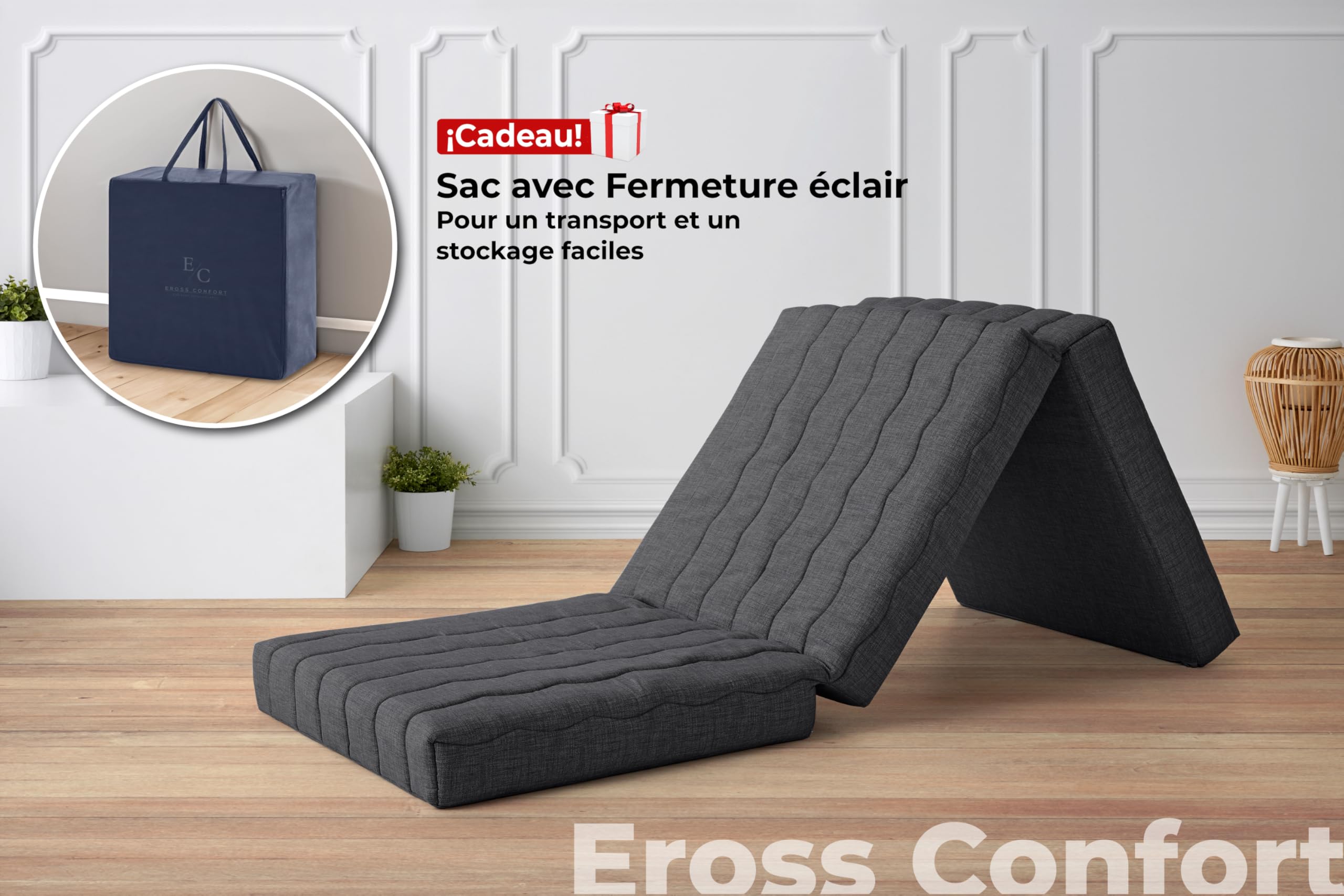 Matelas Pliable pour Camping-Car, Mousse HD + 2 cm viscoélastique, Matelas Pliable pour invités, Respirant, Housse déhoussable, Hauteur 12 cm