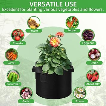 50 Pack Vegetable Grow Bags, Gardening Plant Growing Bags Breathable Non-woven Fabric Plant Pots with Handles Indoor & Outdoor Grow Containers for Vegetable/Flower/Plant/Fruits, 10 Gallon(Black)