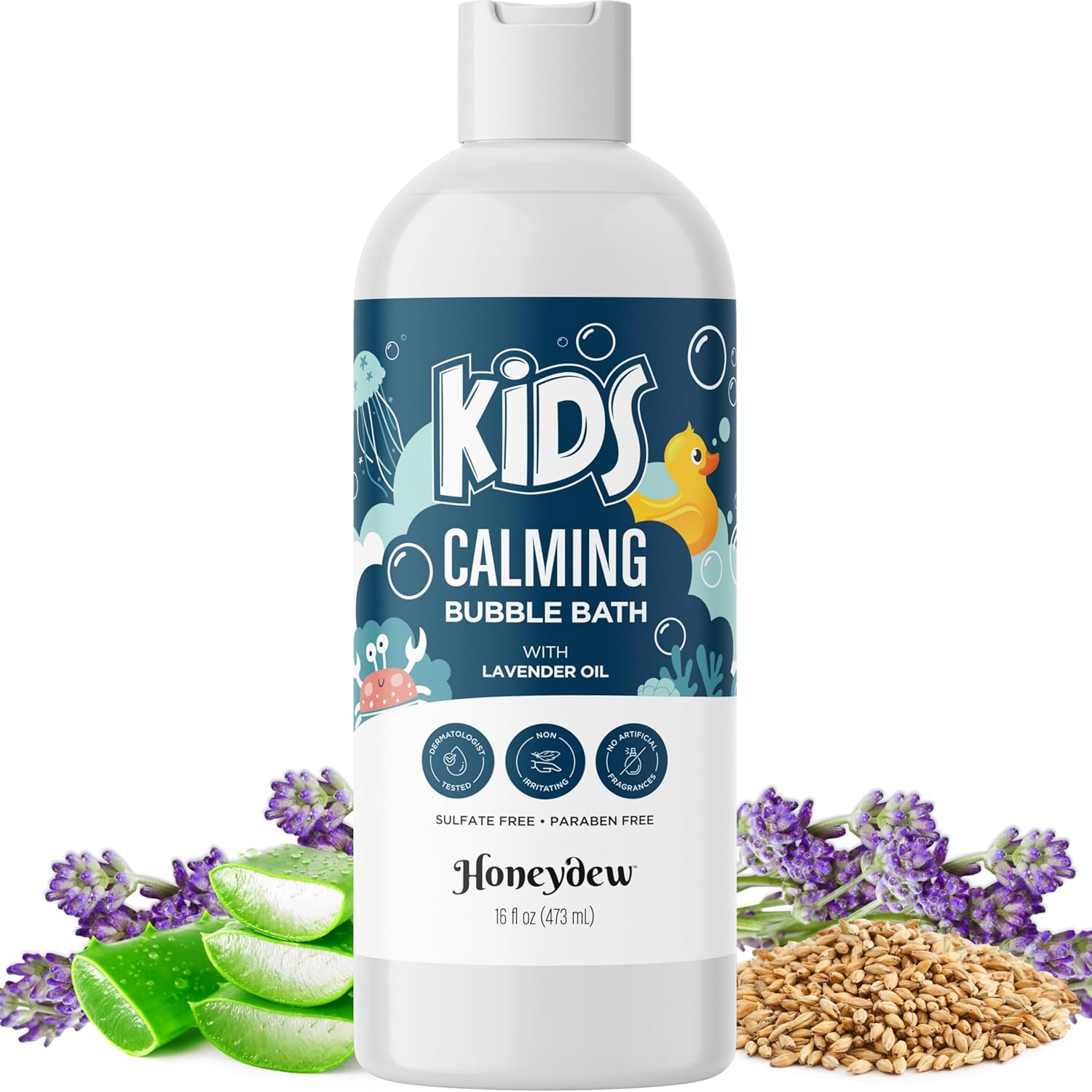 Lavender Bubble Bath for Kids with Aloe – Sudsy Baby and Kids Bath Wash with Relaxing Lavender Oil and Nourishing Barley Seed Extract Enriched with Aloe Vera – Sulfate and Paraben Free (16 Fl Oz)