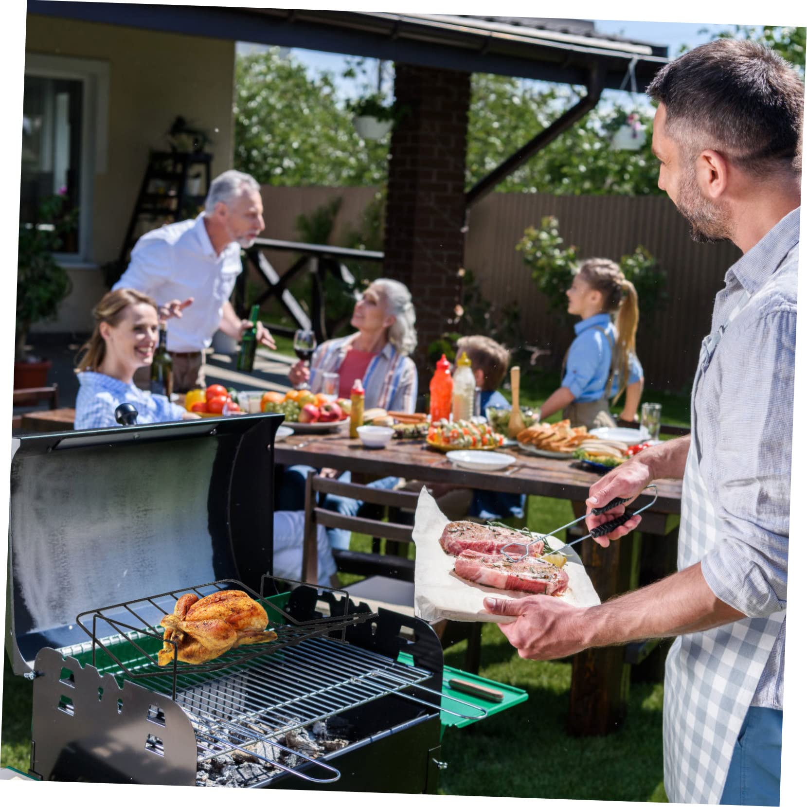 TOYANDONA Supporto Leggero e Portatile Nero in Acciaio al Carbonio per Barbecue per attività All'aperto, Griglia per Pollo, Agnello e Bistecca