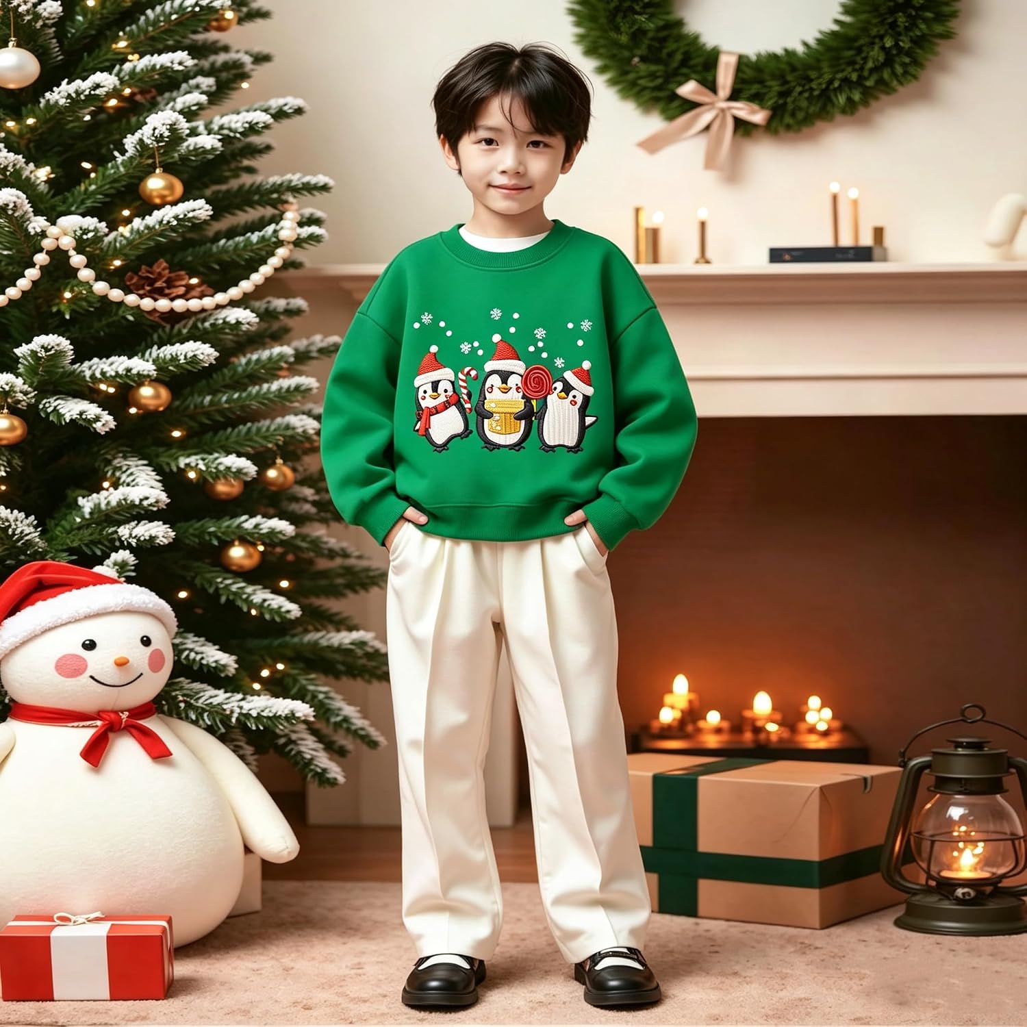 Kids Christmas Sweatshirt Boys Girls Monster Truck Penguin Hat Toddler Shirt Crewneck Long Sleeve Graphic Tops 2-8T
