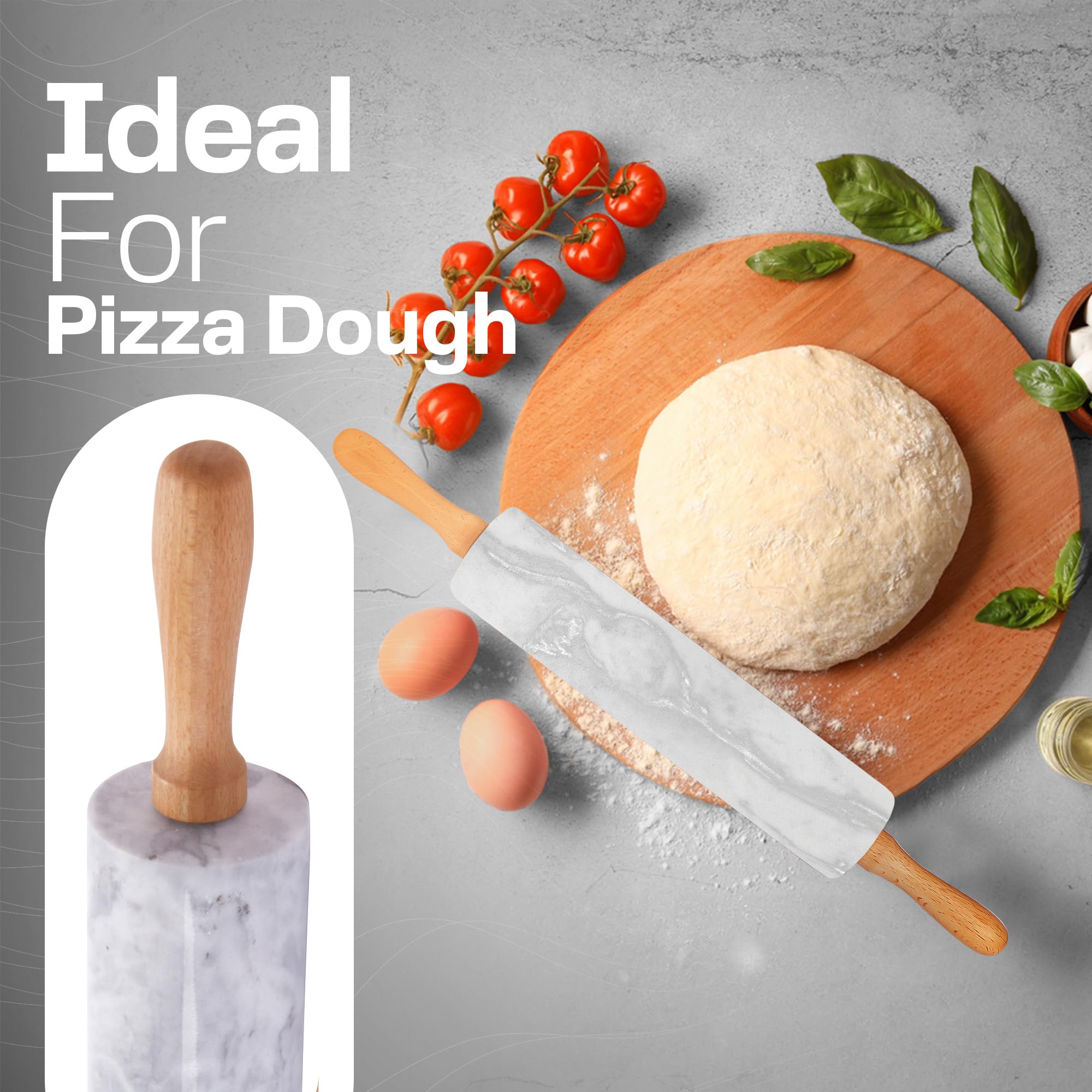 17-Inch Marble Rolling Pin With Wooden Handles & Stand | Dough Roller For Baking Pizza, Pies, Pastries, Cookies - View #10