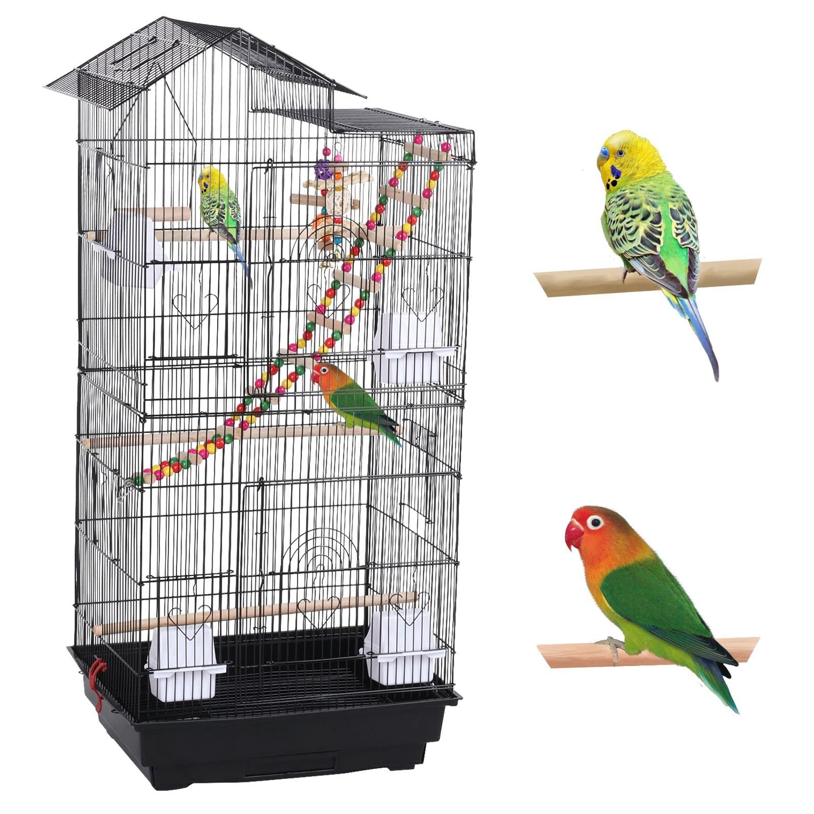 Yaheetech Jaula para Pájaros 46x35.5X 99 cm con Juguetes Asa Portátil 4 Comederos 3 Perchas Jaula de Aves Canarios Jaula para Mascota
