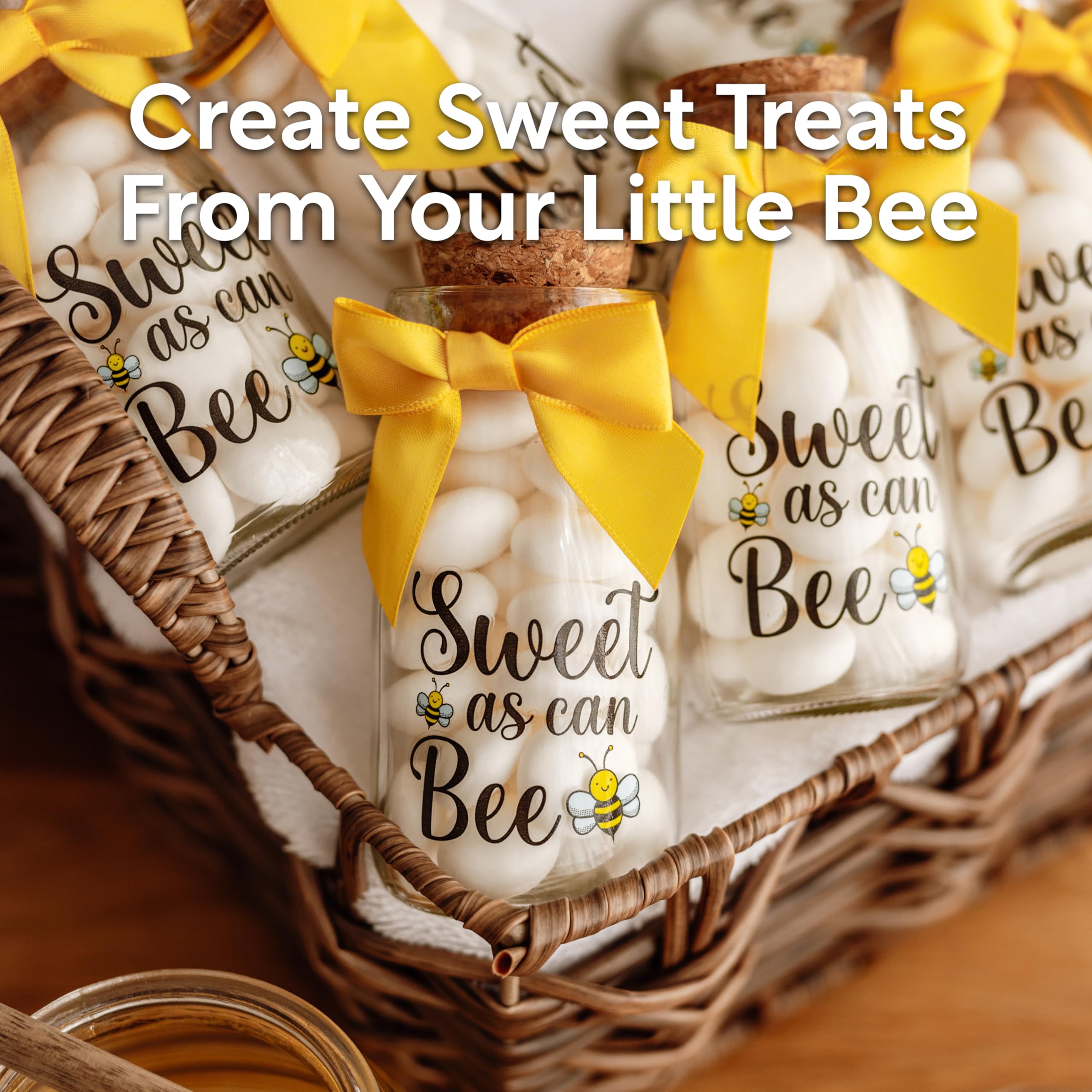 Ethisa Szklane butelki ze wstążkami i naklejkami w stylu vintage, baby shower, pamiątka urodzinowa dla gości, dekoracja stołu, słoik na cukierki, 24 szt., Sweet As Can Bee
