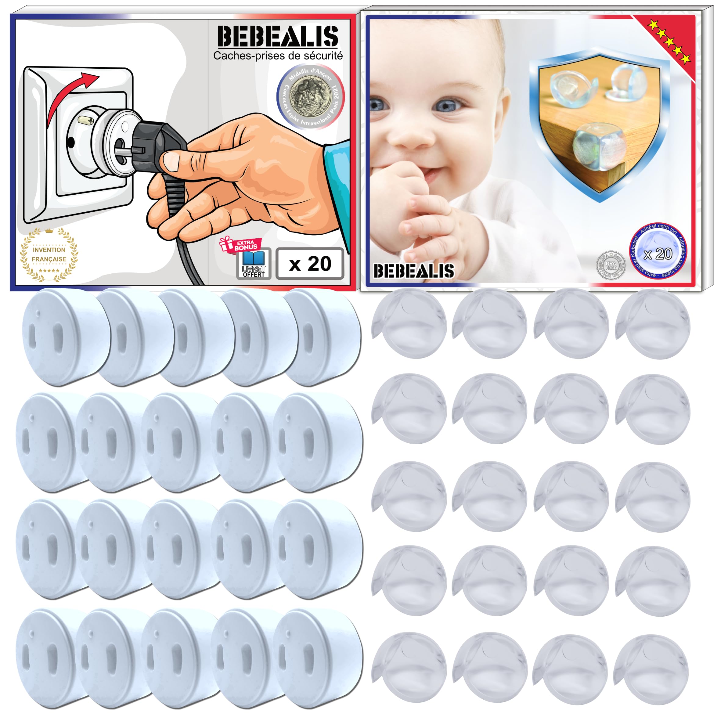 Pack SÉCURITÉ BÉBÉ Complet – Cache Prise Révolutionnaire sans Clef + Protège Angle Transparent | Anti-Choc & Anti-Électrocution | Bébéalis