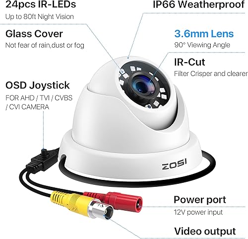Miniatura 2 de ZOSI 1080P FULL HD 4-en-1 TVI/CVI/AHD/CVBS Cámara de seguridad 1920TVL Interior al aire libre día noche vigilancia CCTV Cámara domo para HD-TVI,