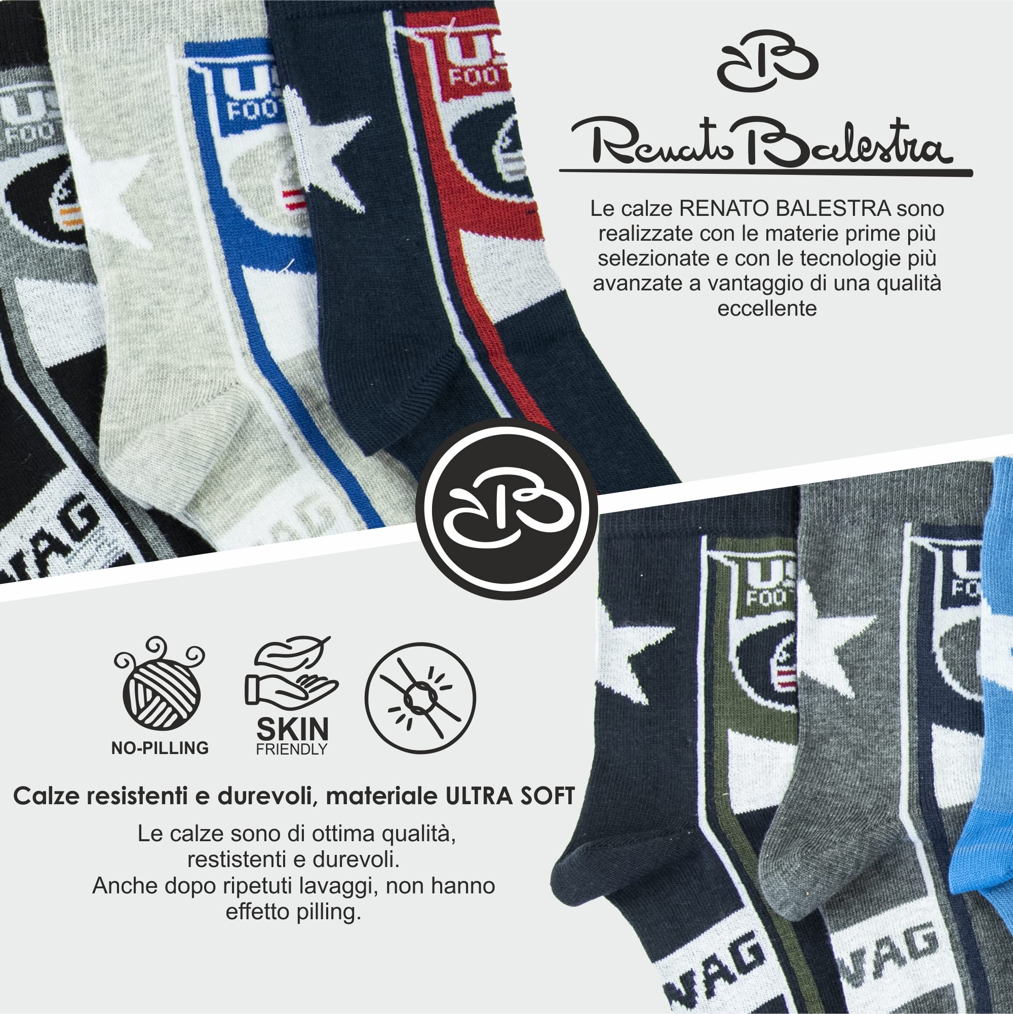 Renato Balestra 6 Paia - Calzini invernali bambino con punte e talloni rinforzati - Varie fantasie - Made in Italy - No pilling - Non lasciano segni