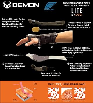 Demon United Flexmeter Double Sided Wrist Guards -Integrated with D3O Impact Technology-Sold as Pair (Large)