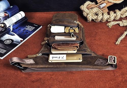 Miniatura 7 de Le'aokuu Riñonera táctica de cuero genuino para hombre, riñonera, pierna caída, cruzada, bolsa, 3111 A Marrón, Hip Bum - Bolsa para muslos y piernas