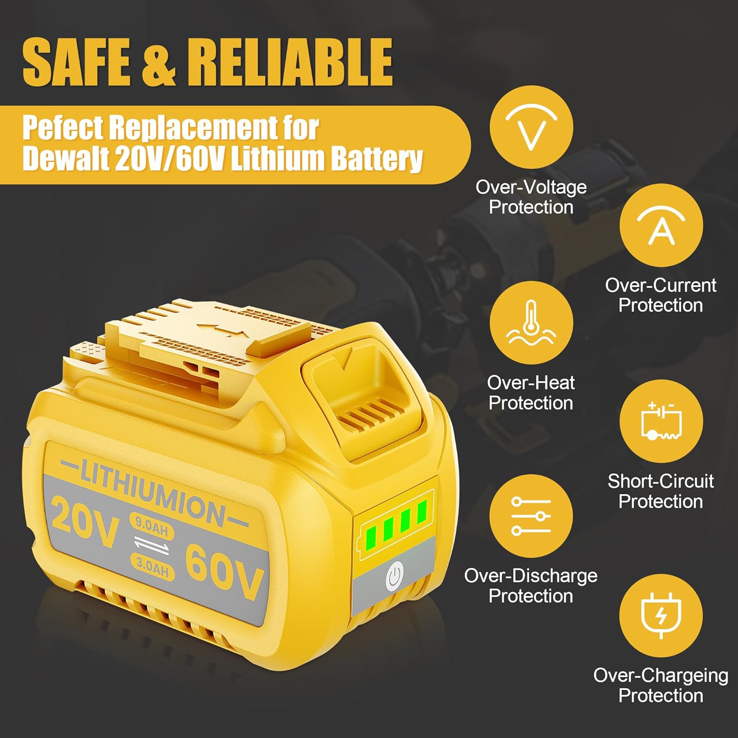 Bonacell battery with icons illustrating various safety protections