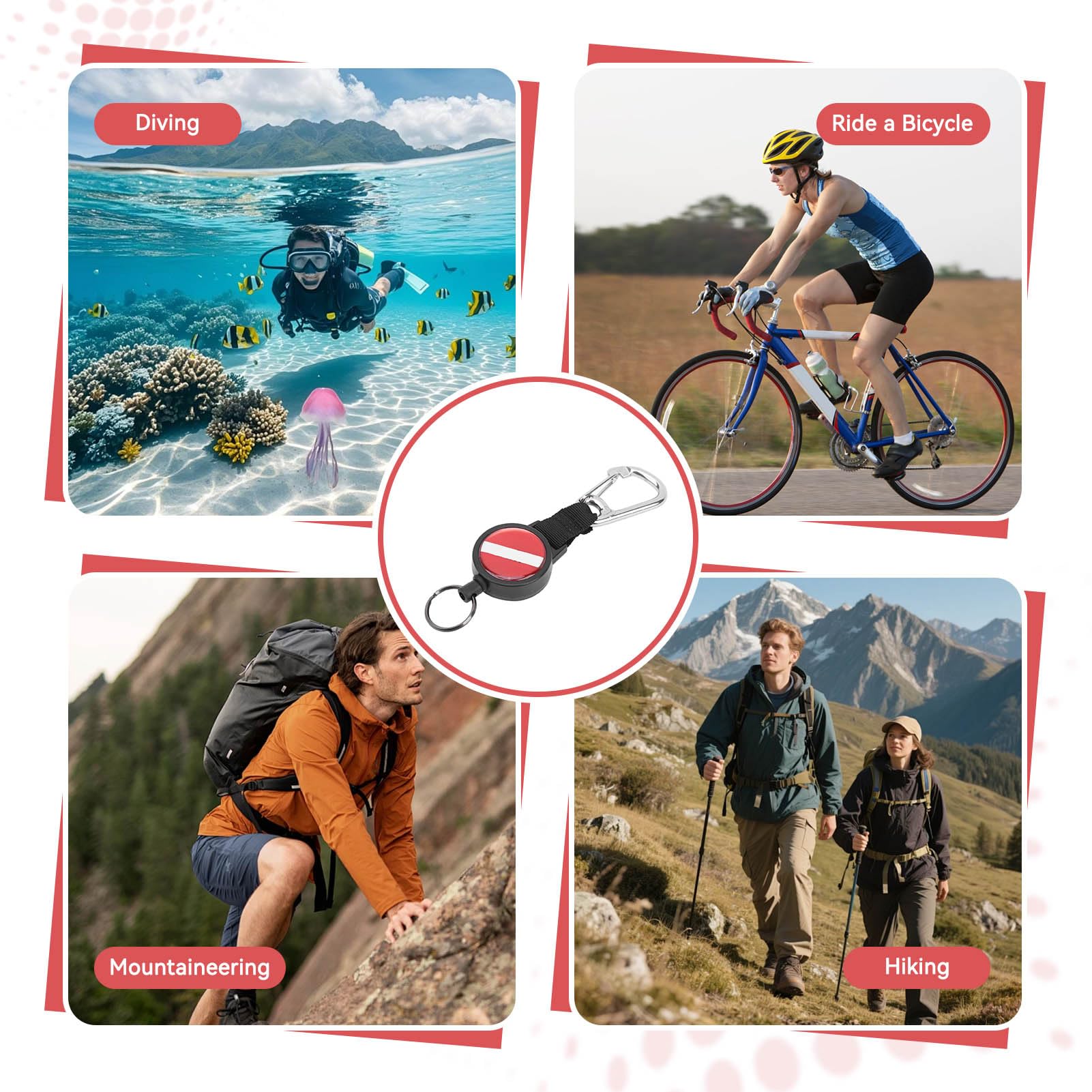 Scuba Retractor Clip, Anti-Lost Diving Edelstahldraht Stretch-Federseil mit Lanyard-Schlüsselring BCD-Zubehör zum Tauchen, Schwimmen