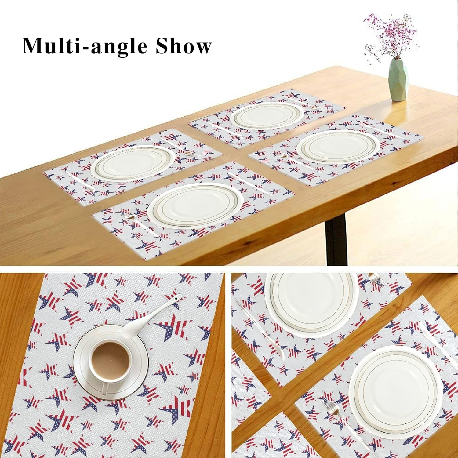 American Independence Day Placemats Set of 6, USA Flag Stars Placemat Table Place Mats for Dining Kitchen Table July 4th Patriotic Place Mats 12" x 18"