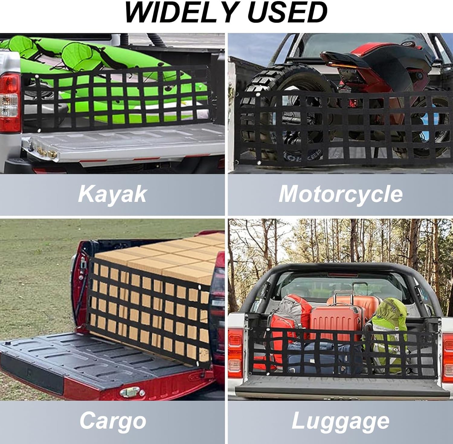 JSCARLIFE Heavy-Duty Truck Tailgate Net 60″x18″ - Cargo Load Securer with 4 Bungee Balls & Hooks, Universal Polyester Mesh Netting for Pickup Bed, Anti-Slip Anti-Shift