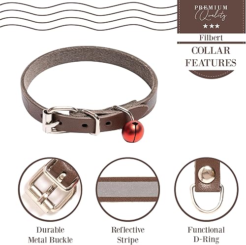 Miniatura 4 de Filbert Collar de cuero para gato, collar reflectante para gato, collar de cuero para gatos con campana, collar de gato para interiores y
