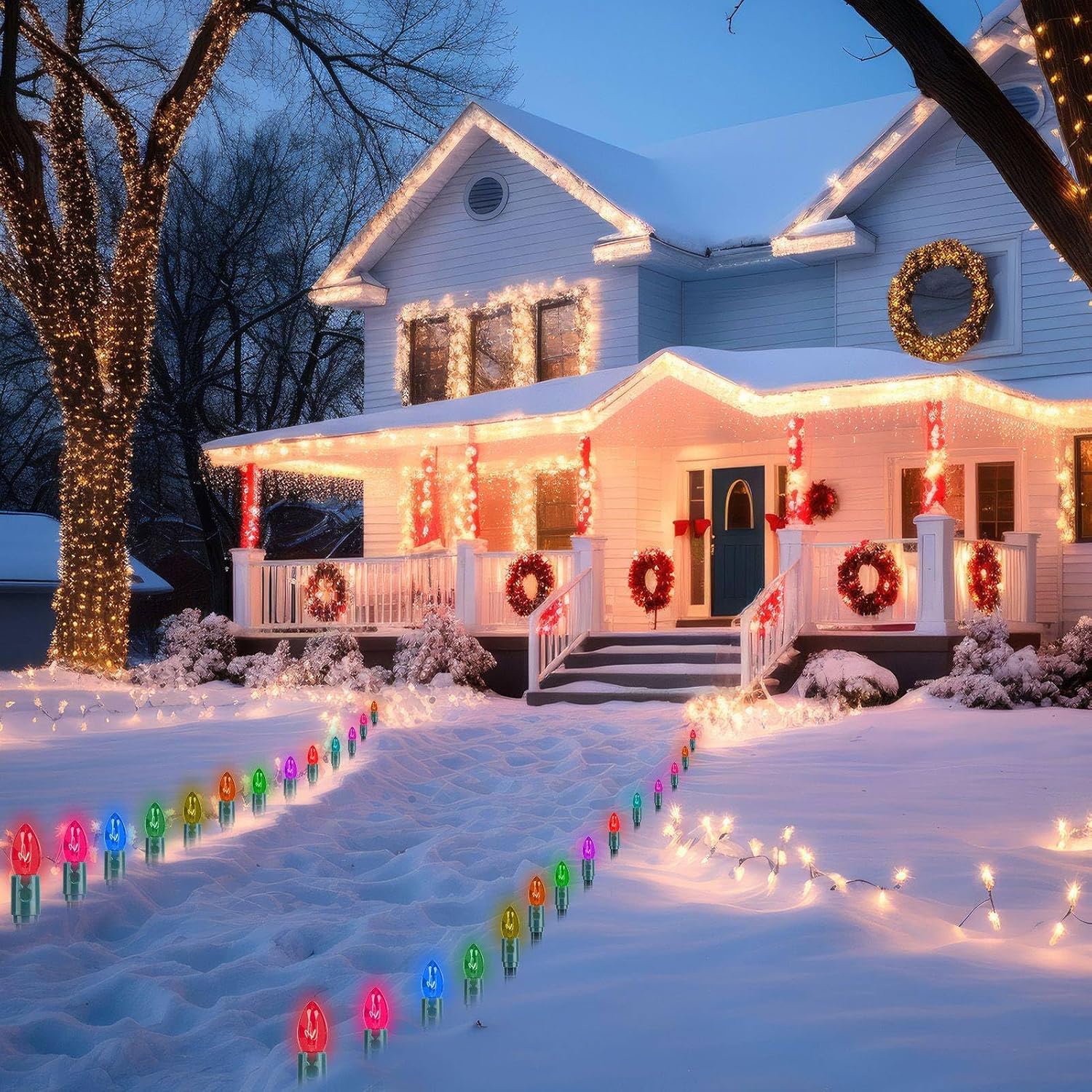 60 PCS 7.5 Inch Christmas Light Stakes Plastic Light Stake Yard Light Stakes for C7 C9 String Lights Holiday Universal Light Stakes for Christmas Decorations Garden Lawn