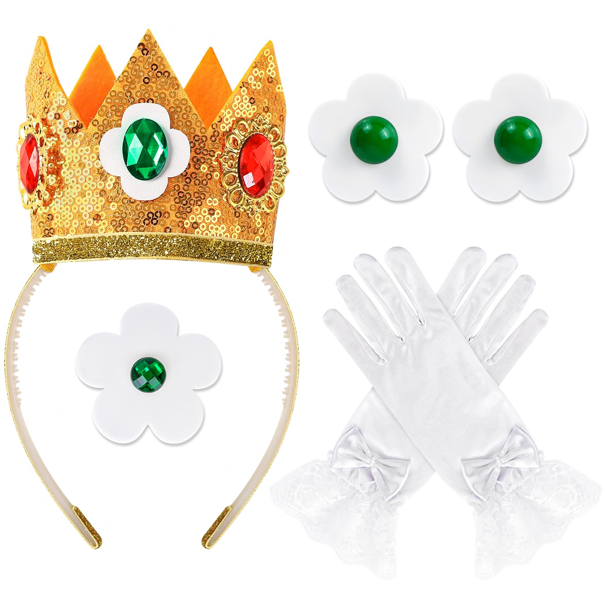 Goenb Princess Costume Accessories, 4 PCS Set of Princess Crown/Earrings/Gloves/Brooch Dress up for Women Girls