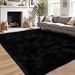 Rugs pour le salon,4x6 Rugs Noir Fluffy pour Chambre,Soft Shag Lavable Coin de lit Jetez le tapis pour les enfants Chambre,Rug nourricière Shaggy non-dérapant