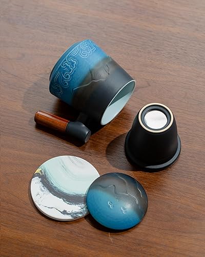 Miniatura 9 de ZENS Taza de té con infusor y tapa para colador de té de hojas sueltas, taza de té de cerámica de 15.2 oz con coladores de té finos y posavasos