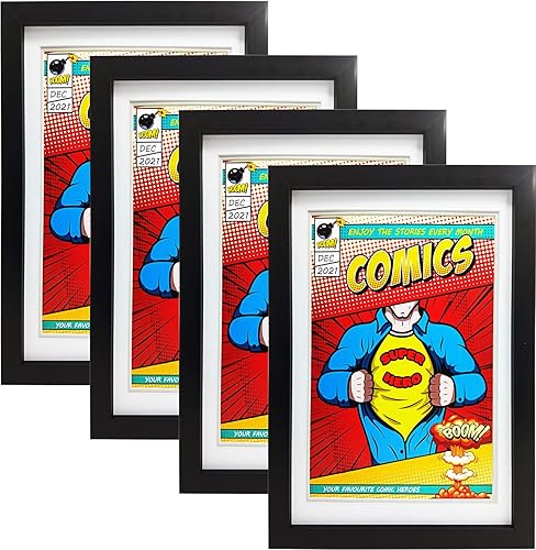 Marco para cómics, paquete de 4, protección UV ultravioleta, se adapta a Current Comics de hasta 6 3/4 pulgadas x 10 1/4 pulgadas, pantalla de pared