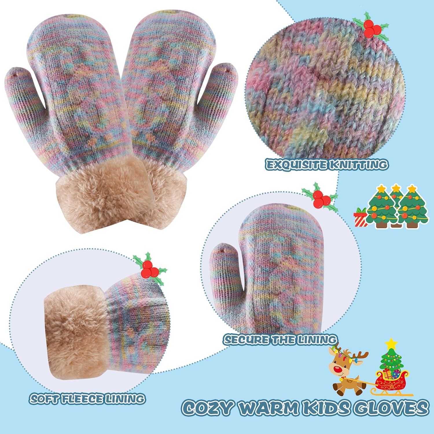 Kids Winter Hat Gloves Scarf Set for 2-14 Years Old Warm Fleece Lining