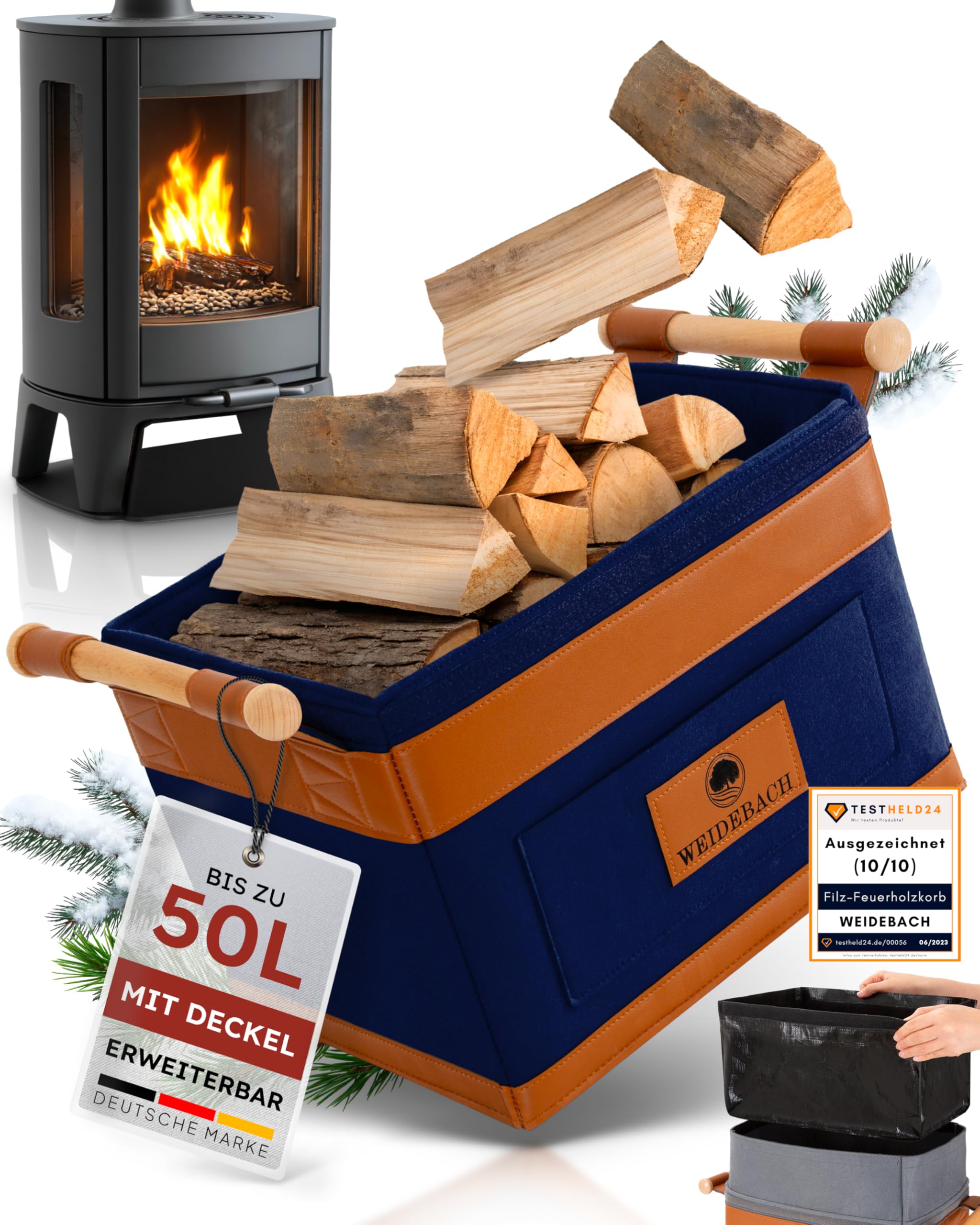 WEIDEBACH® Kosz na Drewno Kominkowe, 35 L (Rozszerzalny do 50 L)