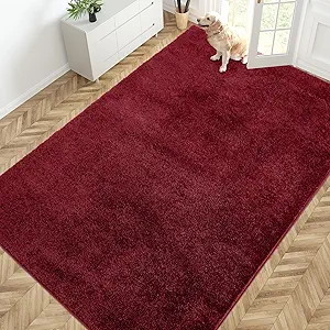 PURRUGS Easy Care Area Rug 6ft x 9ft, Non-Slip Washable Entryway Rug, Stain Resistant Accent Rug for Hallway, Living Room, Bedroom and Mudroom, Burgundy Red