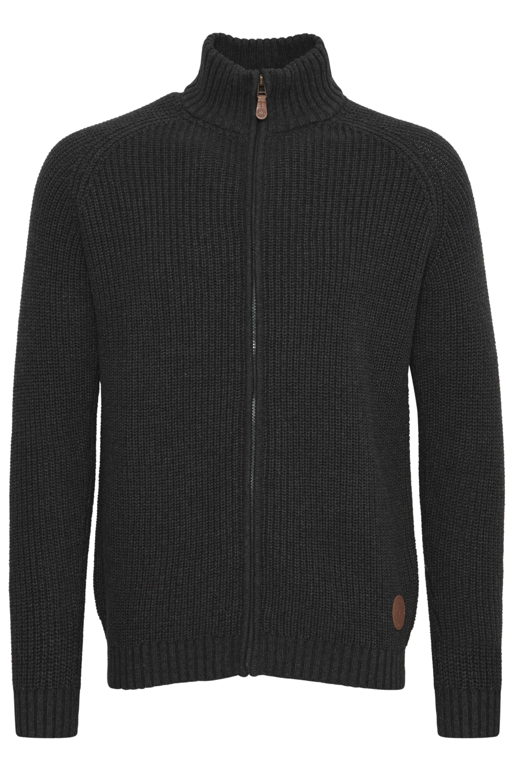 Solid Xenos Men's Cardigan Chunky Knit Jacket with Funnel Neck Made of 100% Cotton, Size:M, Colour:Dark Grey Melange (8288)