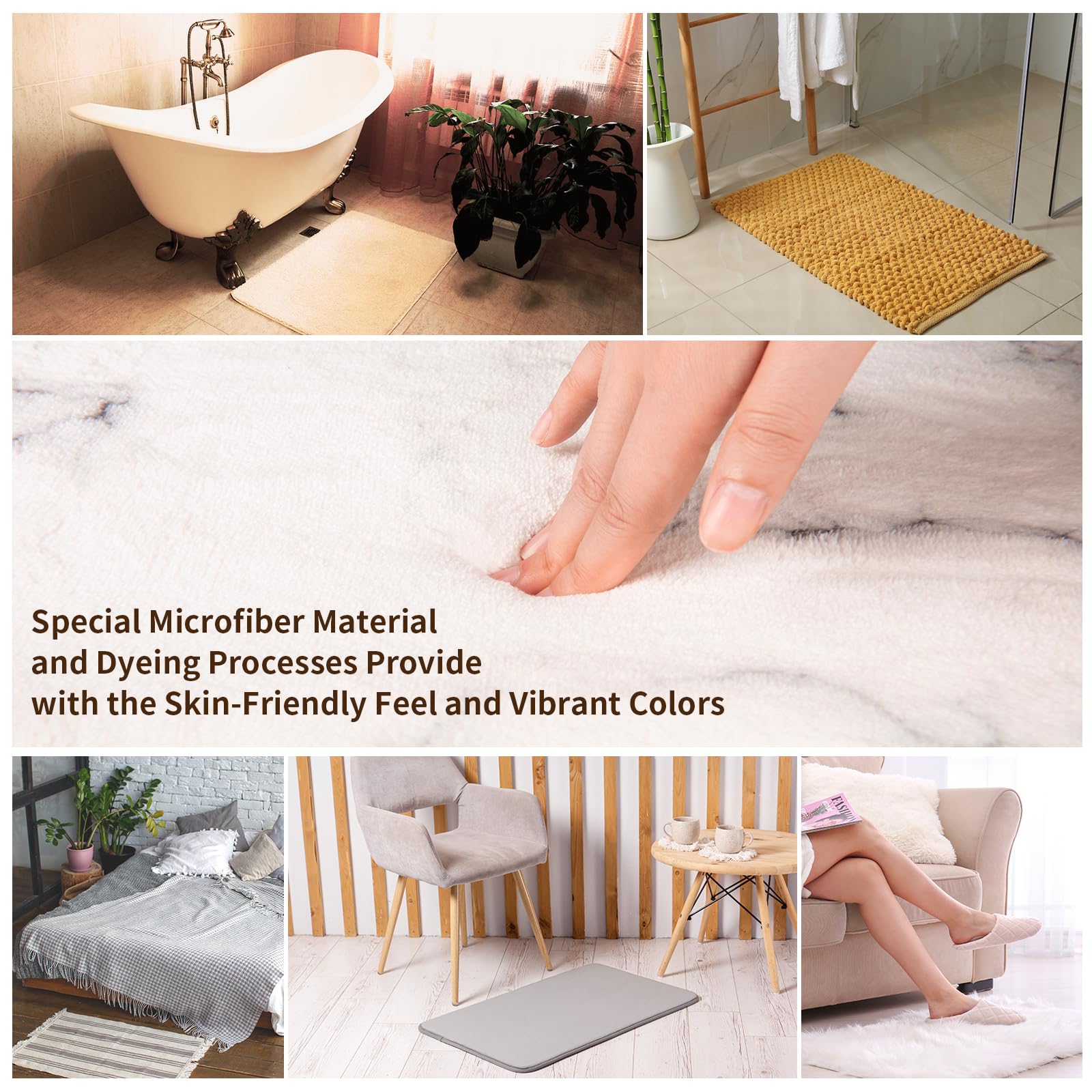 Alfombra de baño de espuma viscoelástica, extra gruesa y suave, microfibra de felpa similar a la cachemira, absorbe el agua, secado rápido, antideslizante (mármol blanco, 36 x 24 pulgadas)