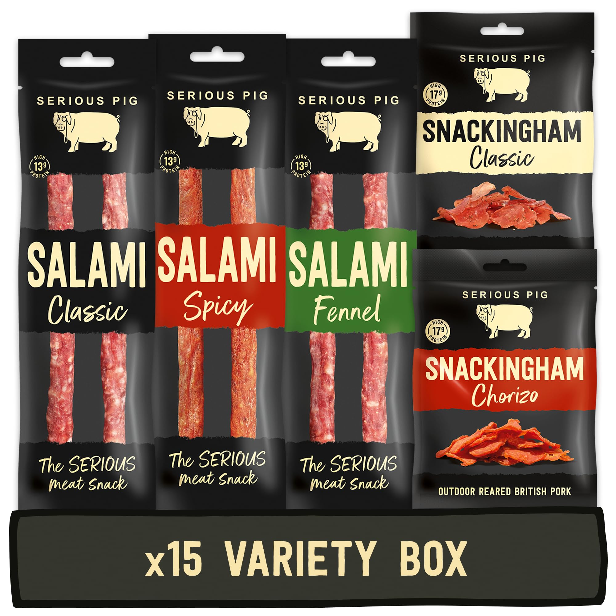 Serious Pig British Charcuterie Selection Box High - Protein Gluten Free Cured Meats (15 Packs)
