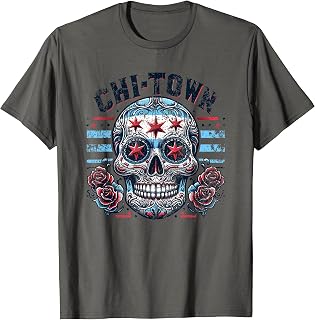 Chicago Flag Skull Vintage Retro Goth Chi-town Chitown T-Shirt