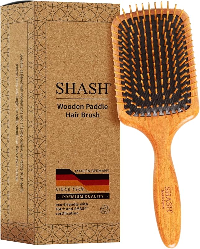 Since 1869 Made in Germany Wooden Paddle Brush - Gently Detangles, Styles, Conditions Hair with Minimal Frizz and Breakage - Safe for All Hair Types, Wet or Dry - Eco-Sourced Wood