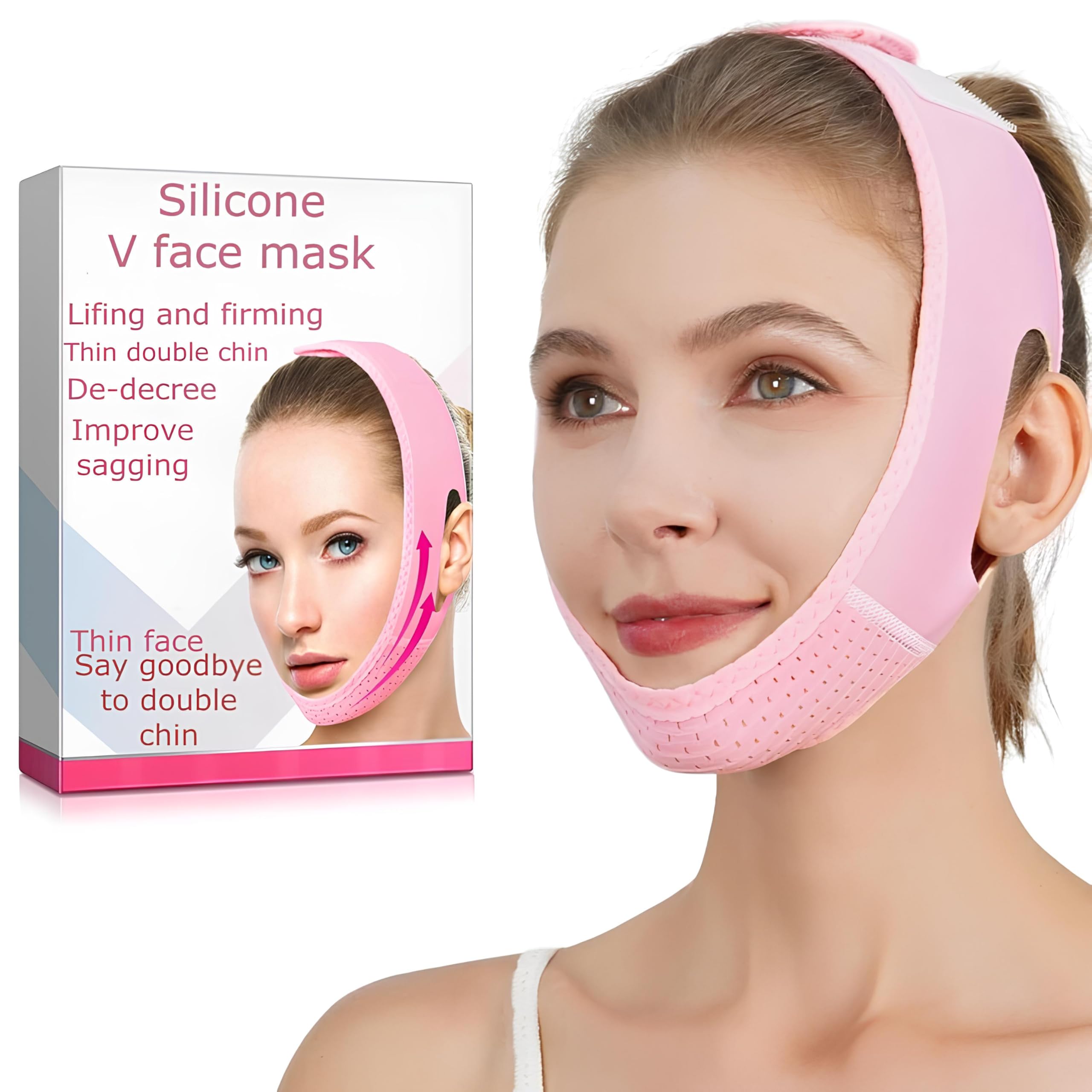 SWAMINE Silicon V Line Lifting Face Lifting Mask,Double Chin Lift Mask, Double Chin Reducer For Women And Men Tightening Skin Cheek Chin Neck Slimming Thin Belt,1 Count-image-20