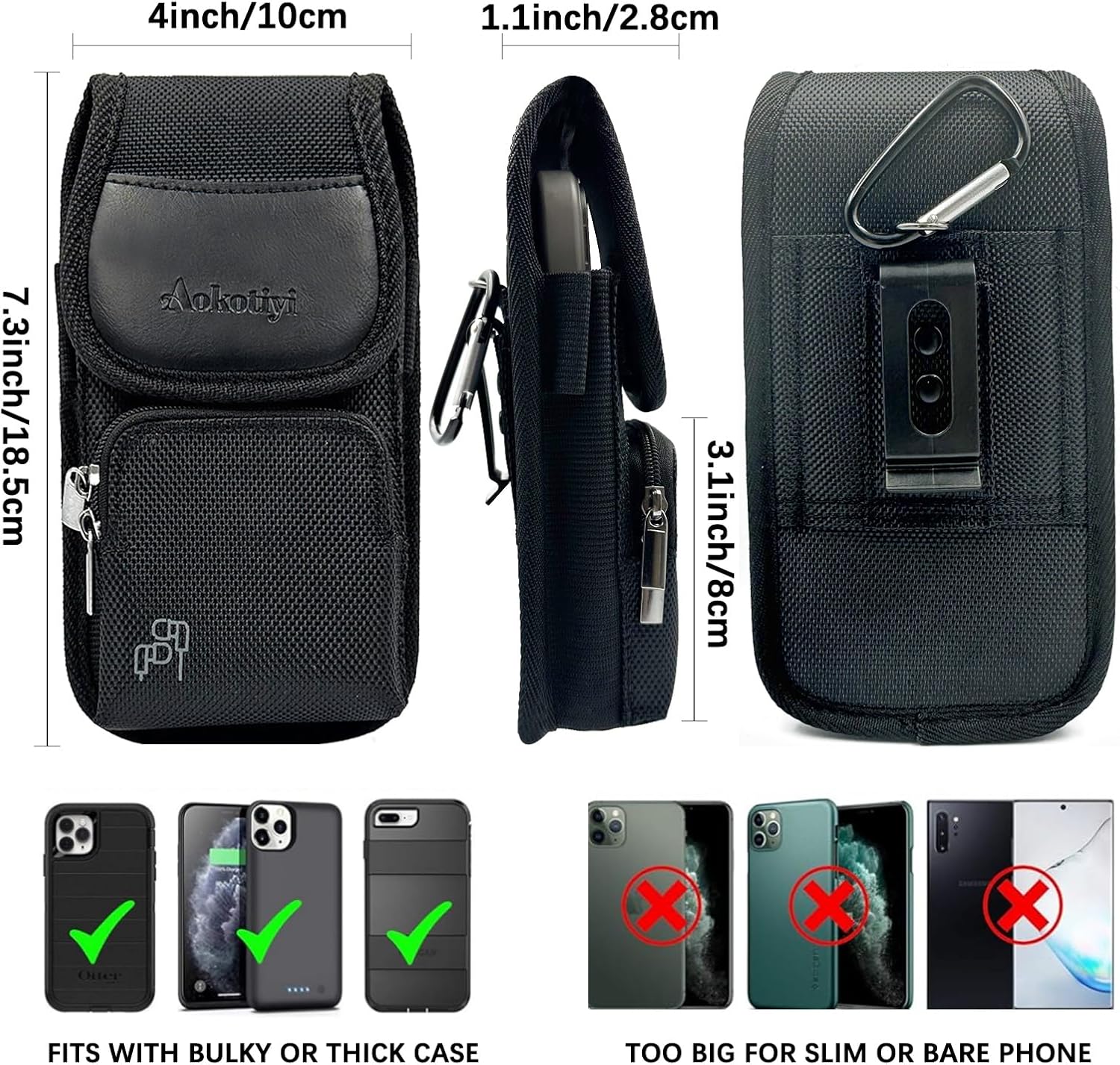 Belt Clip Pouch,Cell Phone Belt Holster for iPhone 17 Plus/Pro Max/16 Plus/Pro Max/15 Pro Max, and All Plus and Pro Max Models with Case Installed. Zipper Storage and Credit Card Pocket, Black - Image 3