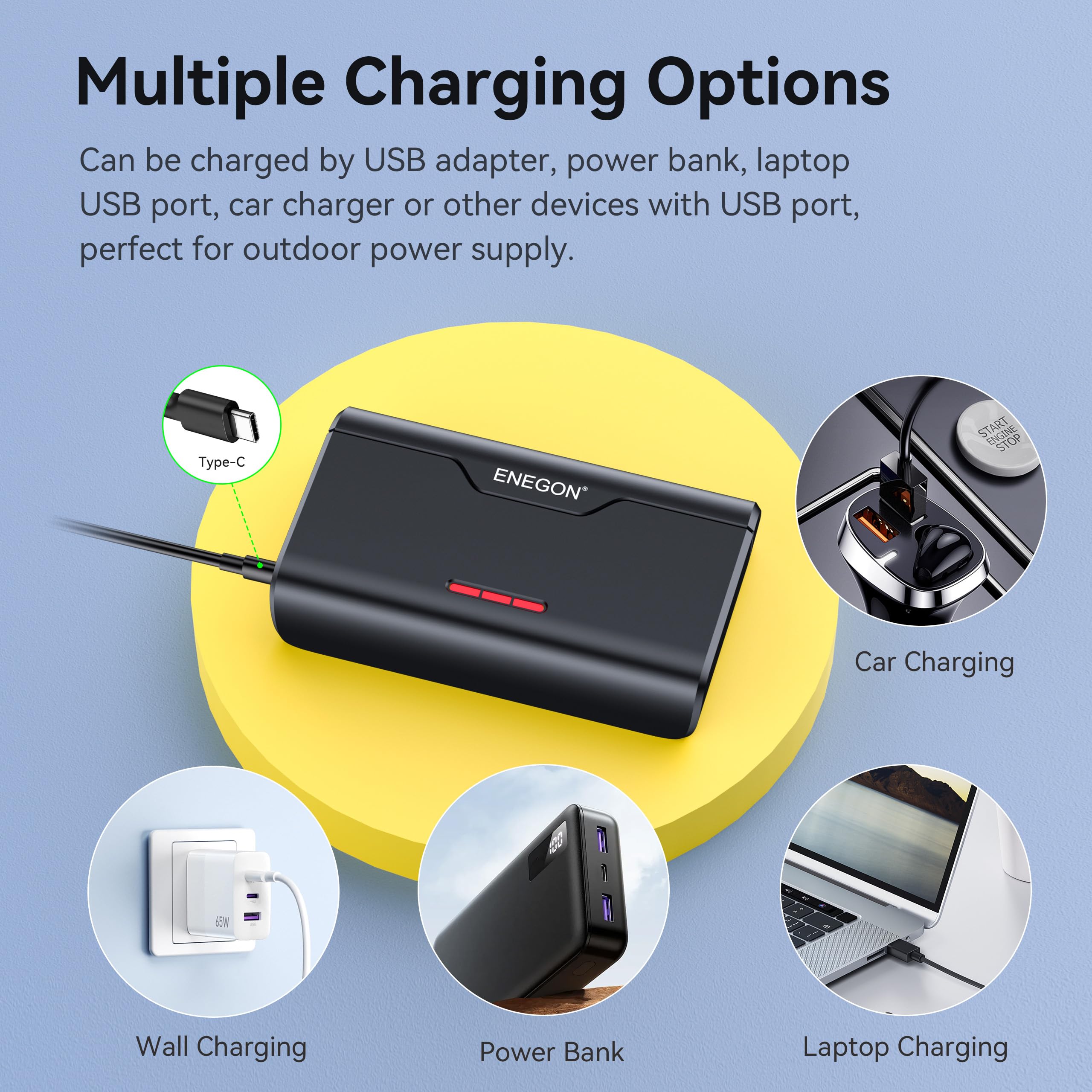 ENEGON Hero 13 Batterie 2400 mAh et LED 3 canaux USB Chargeur de mémoire pour GoPro Hero 13 Noir
