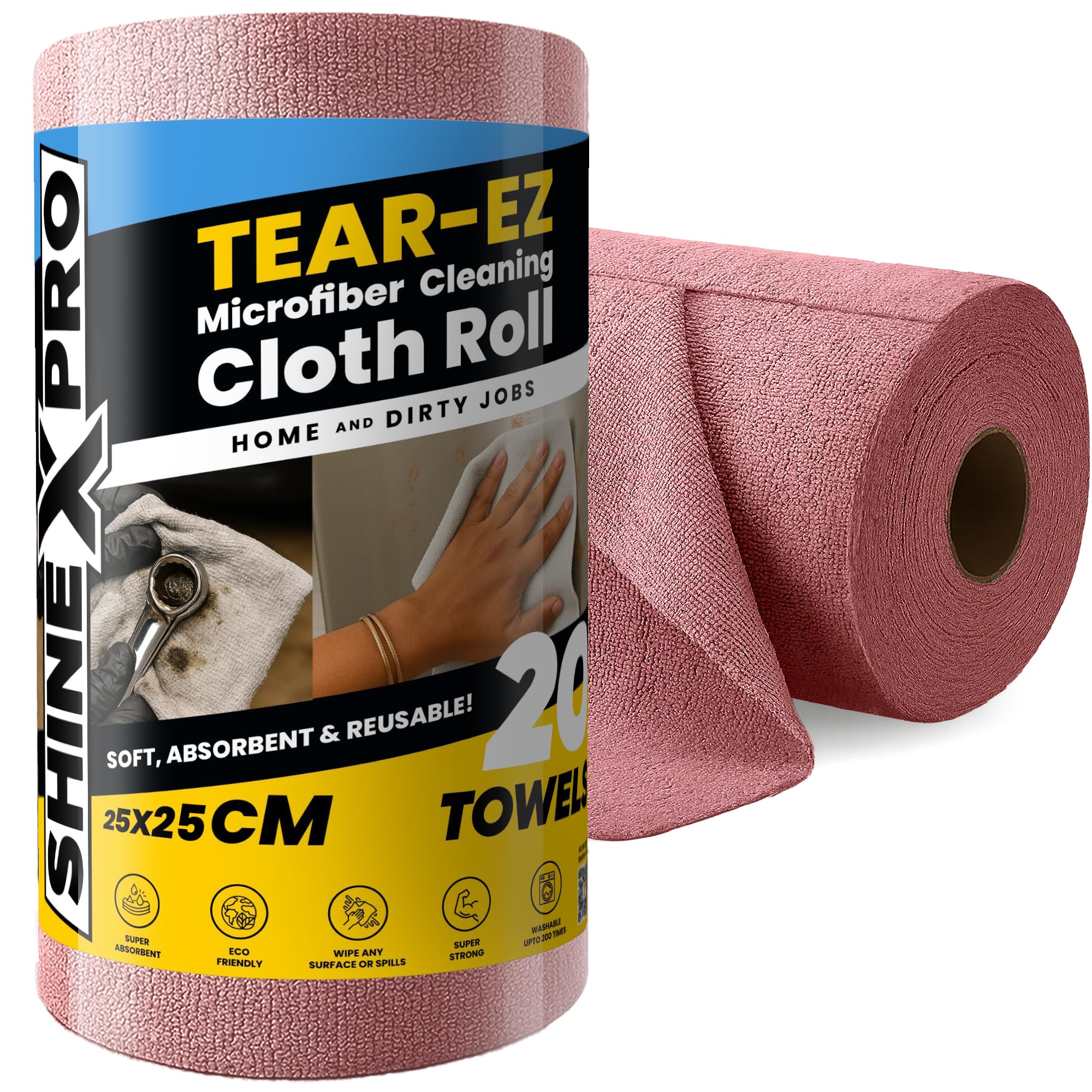 ShineXPro Microfiber Cleaning Cloth Roll, 20Pcs, 4000 Times Washable - 10X Cheaper Than Paper Kitchen Towel Roll - Ultra Absorbent Lint Free Microfiber Cleaning Cloth for Kitchen - Tearable, Reusable