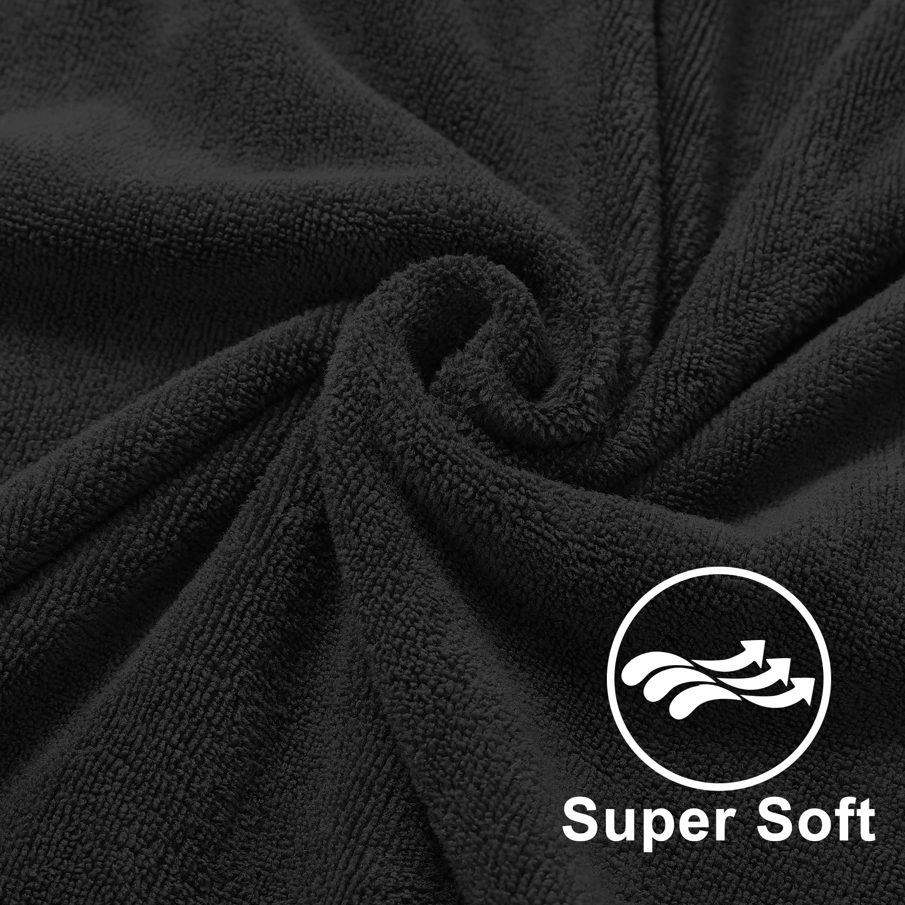 Asciugamano da Bagno grandi 100x200 cm – Extra Large Telo Bagno in Microfibra Cotone Filato ad Anello – Extra Morbido e Assorbente – Ideali per Bagno, Palestra, Ospiti, Viaggio (Nero)