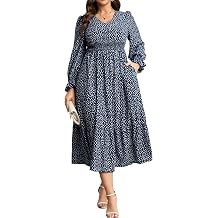 RWJ Womens Plus Size Dresses Floral Fall Wedding Guest Dress Navy Blue 3XL