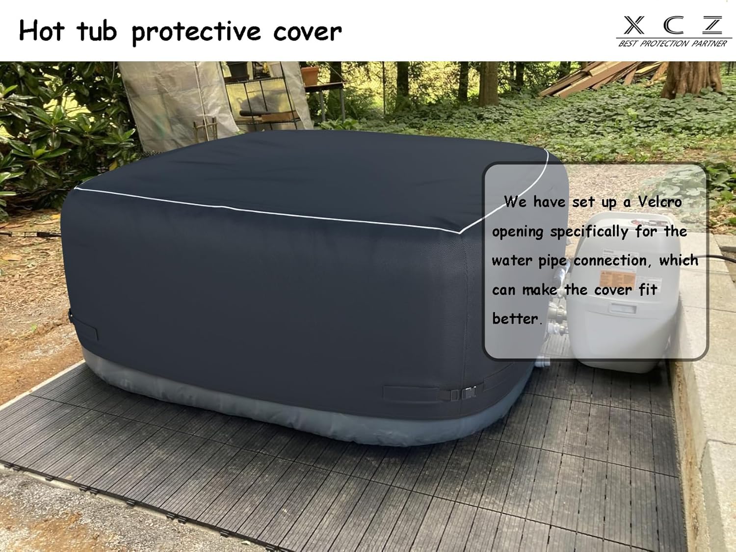 XCZ Portable Hot Tub Cover, Inflatable Hot tub Full Coverage - Waterproof, Sun Protection, dust Proof, Suitable for 71 "Inflatable hot tub spa,Square (Black, Cover only)