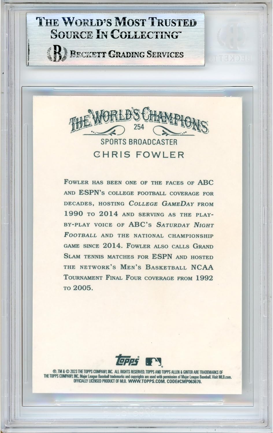 Chris Fowler Autographed 2023 Topps Allen and Ginter ESPN #254 Football Trading Card Slabbed Beckett BAS Authentic Slab COA Announcer For ESPN NCAA Football