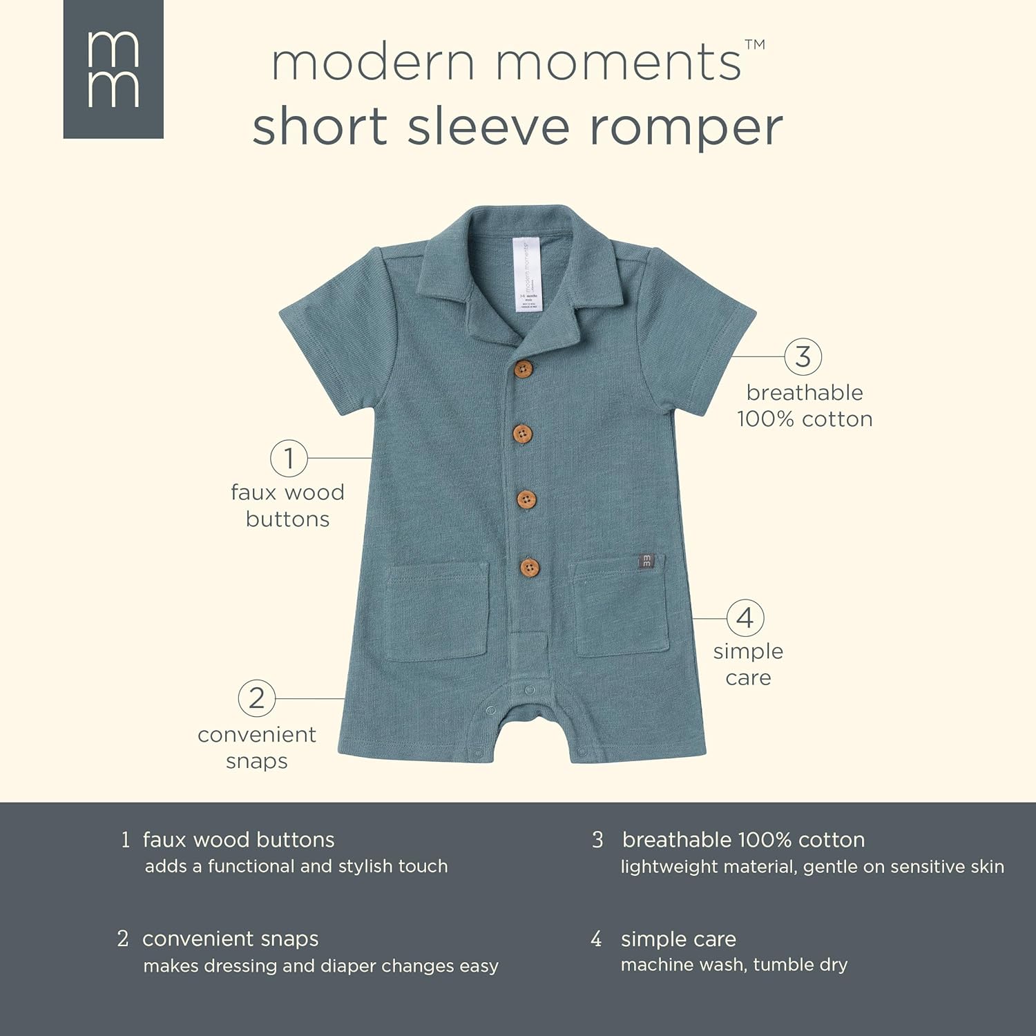 Modern Moments by Gerber baby-boys Short Sleeve Romper - Image 5