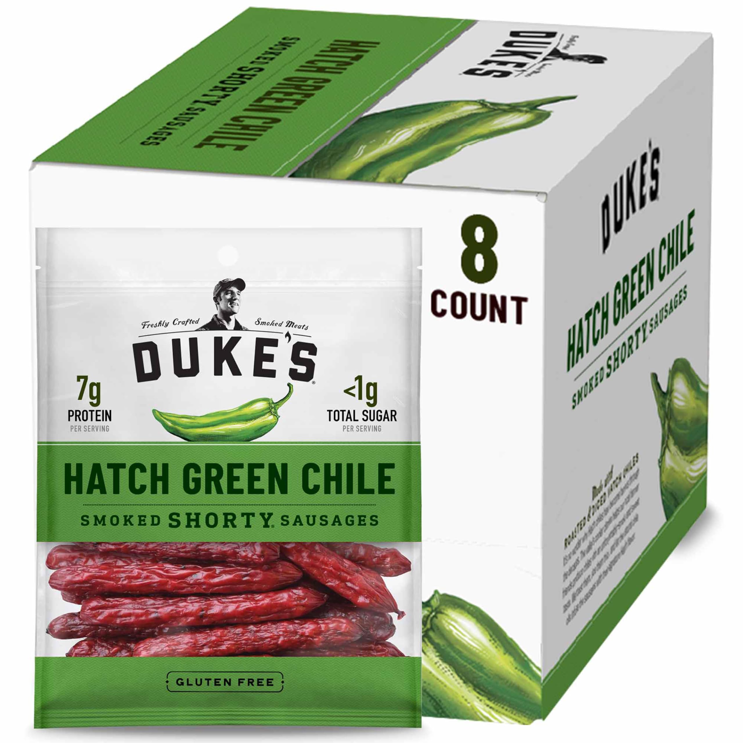 Duke's Pork Hatch Green Chile Smoked Shorty Sausages, 7g Protein Per Serving, 5 oz. (Pack of 8)
