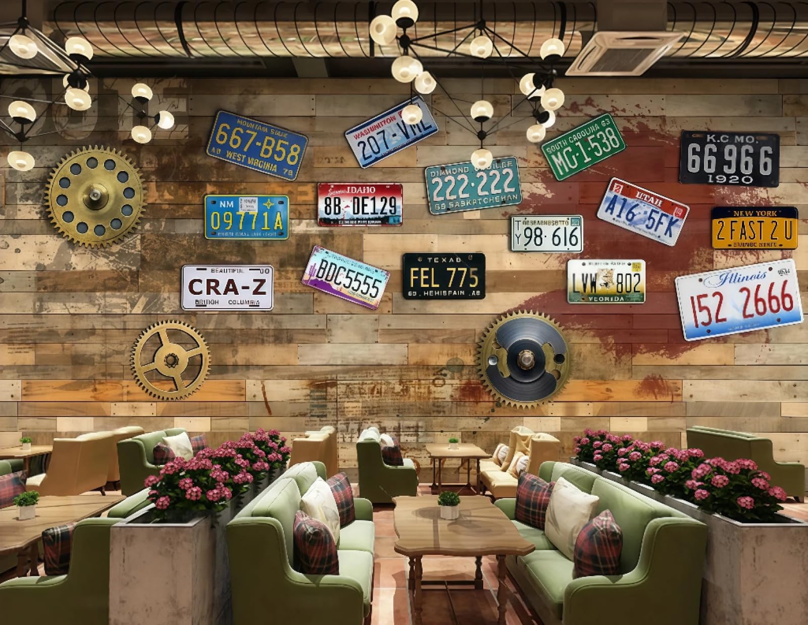 Tapeta retro drewniana tablica tablica rejestracyjna graffiti litery tematyczne bar sklep z napojami zachodnia restauracja tło fototapeta popołudniowa herbata kawiarnia tapeta 3D, 250 x 175