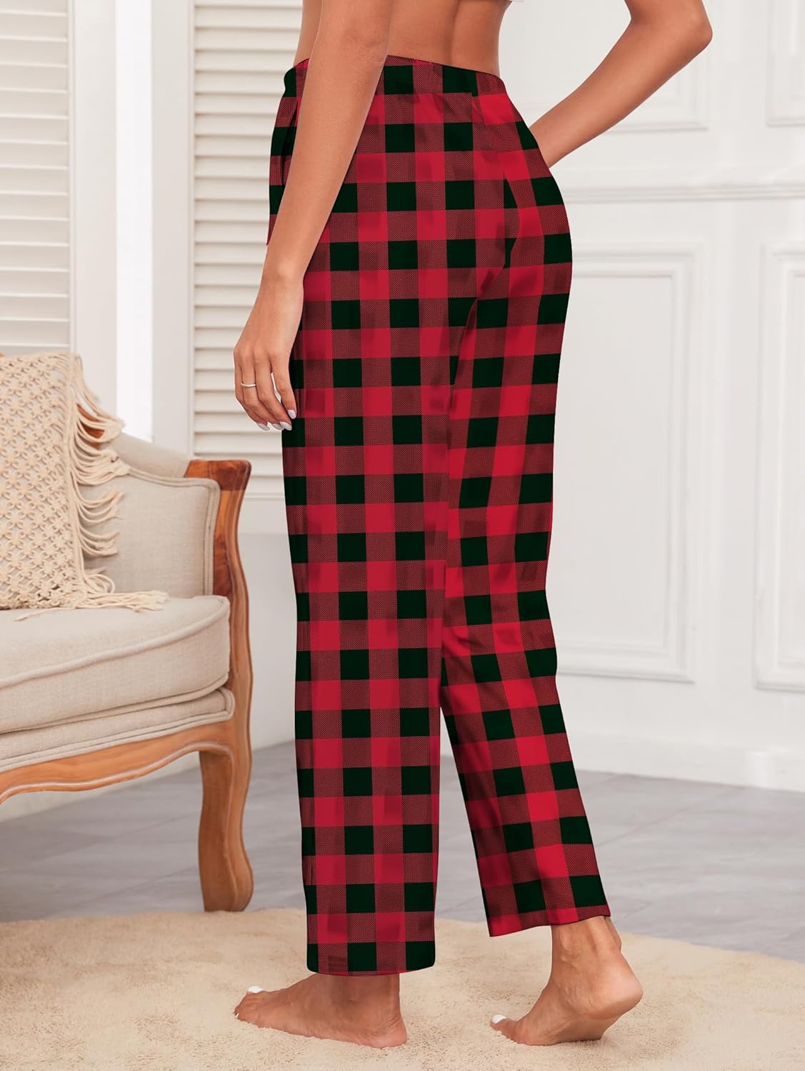 iChunhua Women's Comfy Casual Pajama Pants Pj Bottom with Pockets Stretch Plaid Sleepwear - Image 4