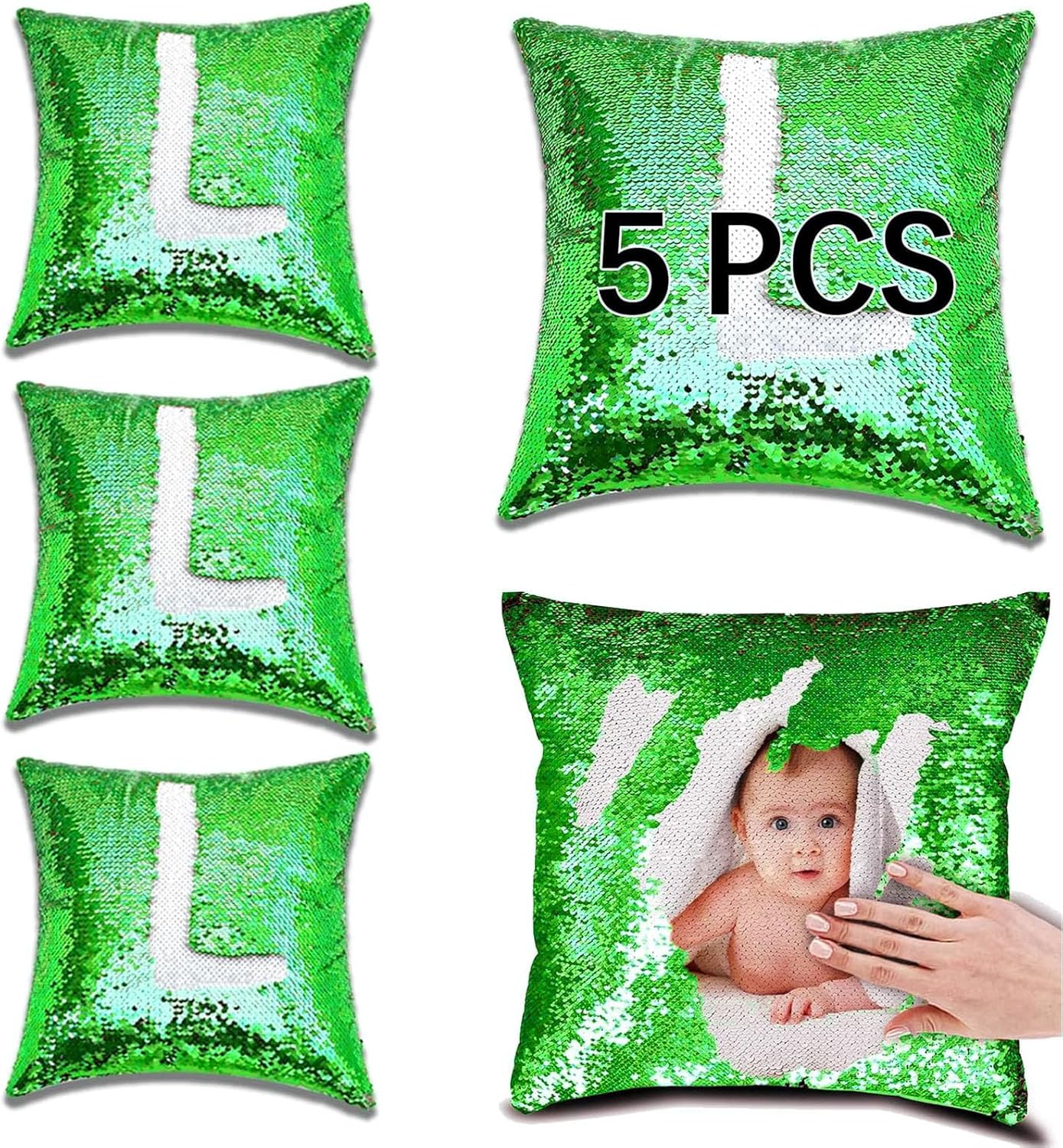 ORJ Sublimation Sequin Pillow Case Blanks 16''x16'' Flip Reversible Mermaid Decorative Personalized Cushion Throw Pillow Covers for Kids (White Pillow case x 10piece)