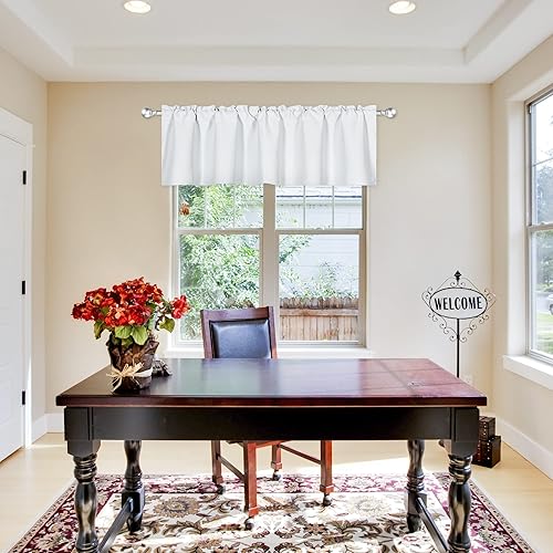 Miniatura 1 de DECOVSUN Cenefa blanca para ventanas de 72 x 18 pulgadas, con aislamiento térmico sólido, bolsillo para cortinero, cenefa corta para cocina, cenefa