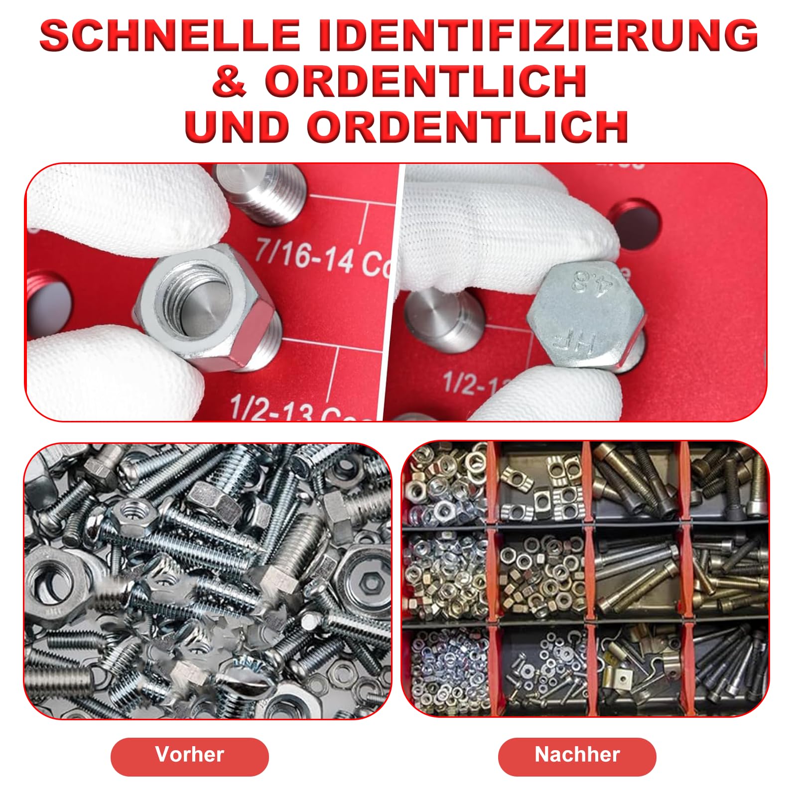 44Löcher Gewindelehre Thread Checker - 4 in 1 Aluminiumlegierung Gewindeprüfer, mit Metrische & Imperiale Gewinde, für Messung Der Abmessungen von Muttern und Schrauben, Länge und Durchmesser Messen