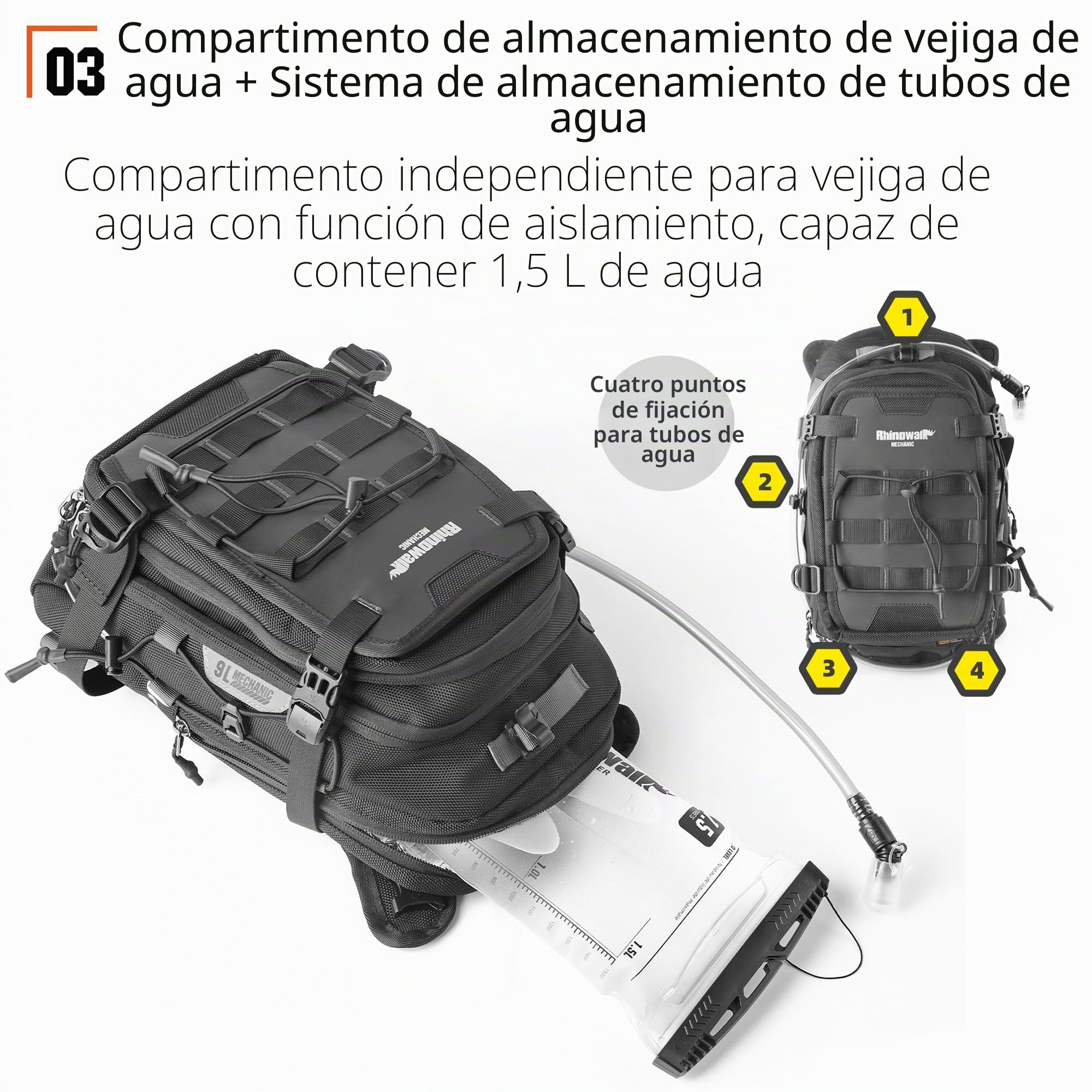 Rhinowalk Bolsa para tanque de motocicleta, mochila para motocicleta con sistema MOLLE de 1,5 l, compatible con Honda, Yamaha, Suzuki, Kawasaki, Harley, negra