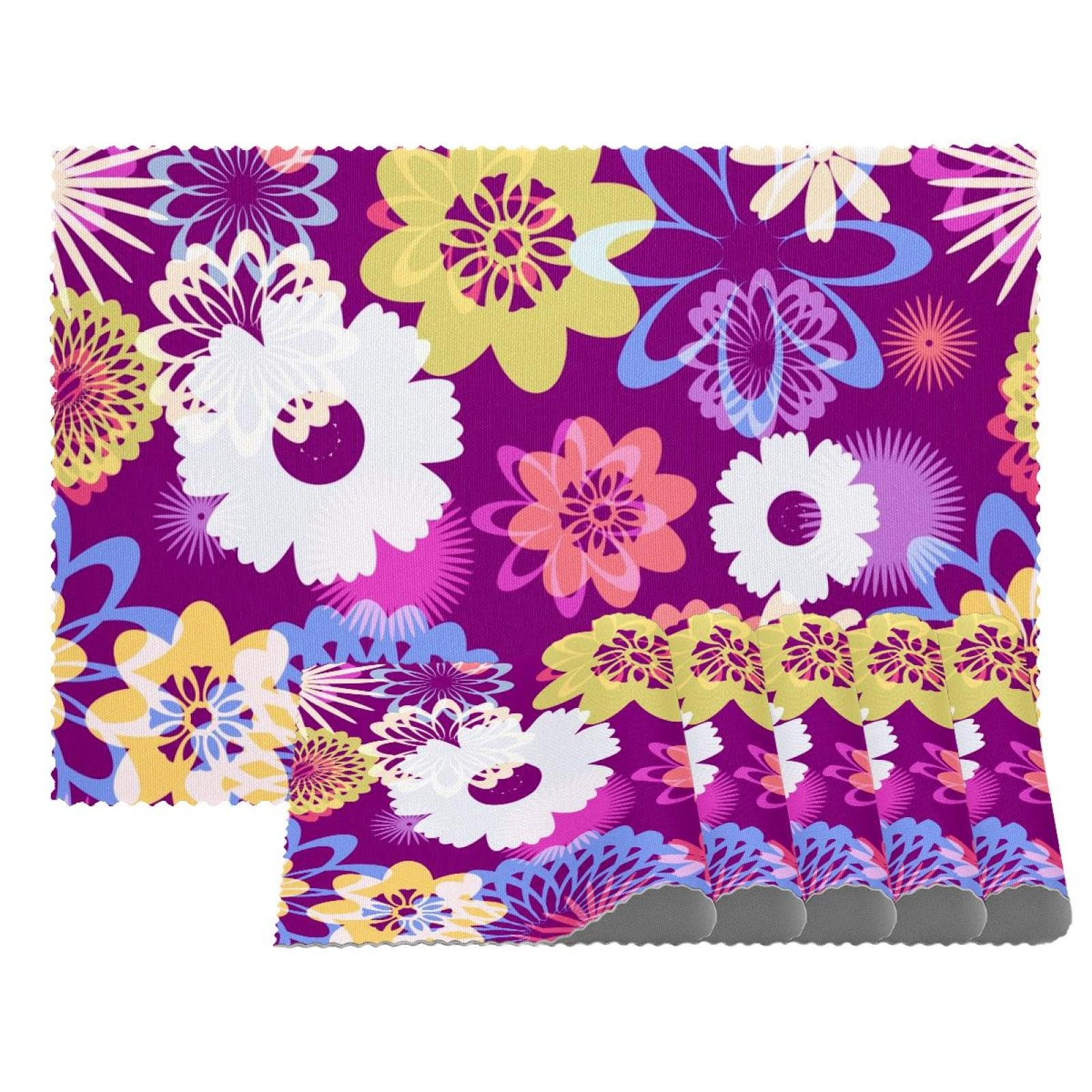 Lot de 6 sets de table à motif floral abstrait et antidérapants 30x45 cm