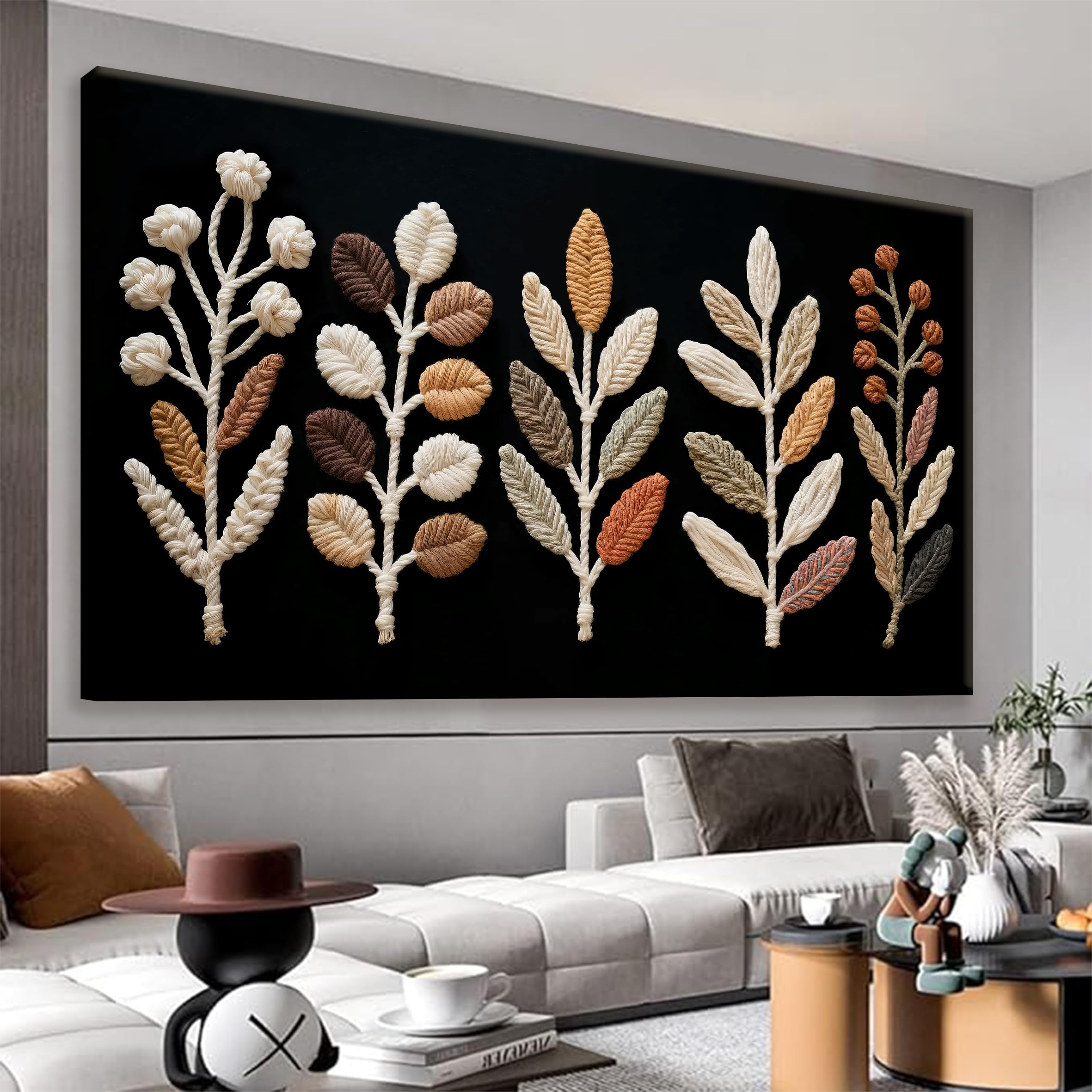 QSQ Large Wall Art For Living Room Black Bohemian Feather Wall Artwork Prints Painting Canvas Art Wall Decor Painting Pictures Black Wall Decor For Home Bedroom Office Ready To Hang 29" × 58"